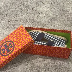 Tory Burch White and Blue Espadrilles